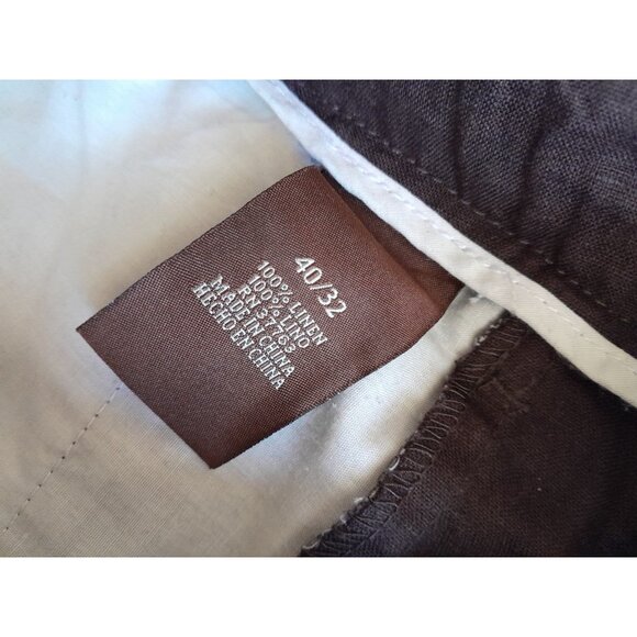 Perry Ellis 42x30 Linen Roll Tab Hem Casual Coastal Vacation Pants Brown Pockets - Picture 4 of 8